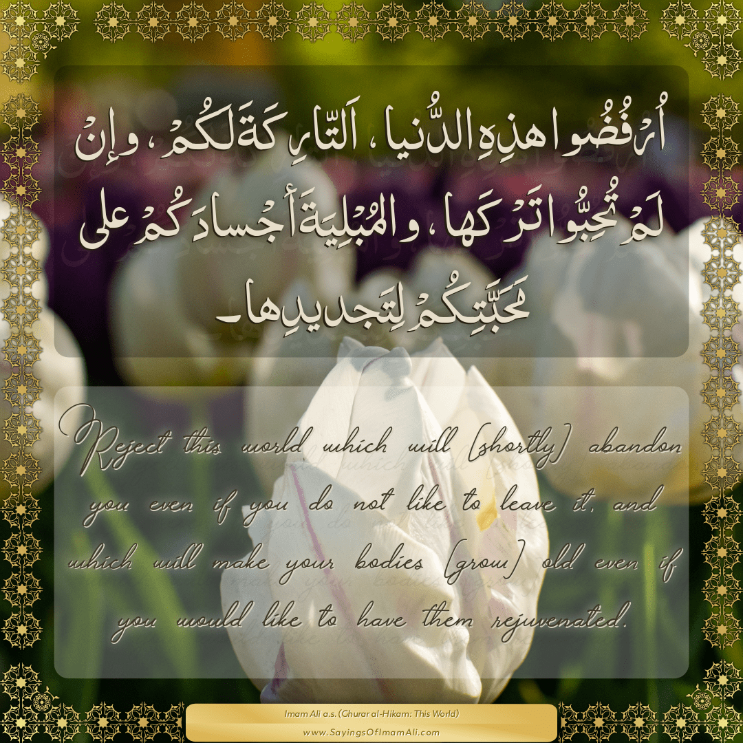 Reject this world which will [shortly] abandon you even if you do not like...